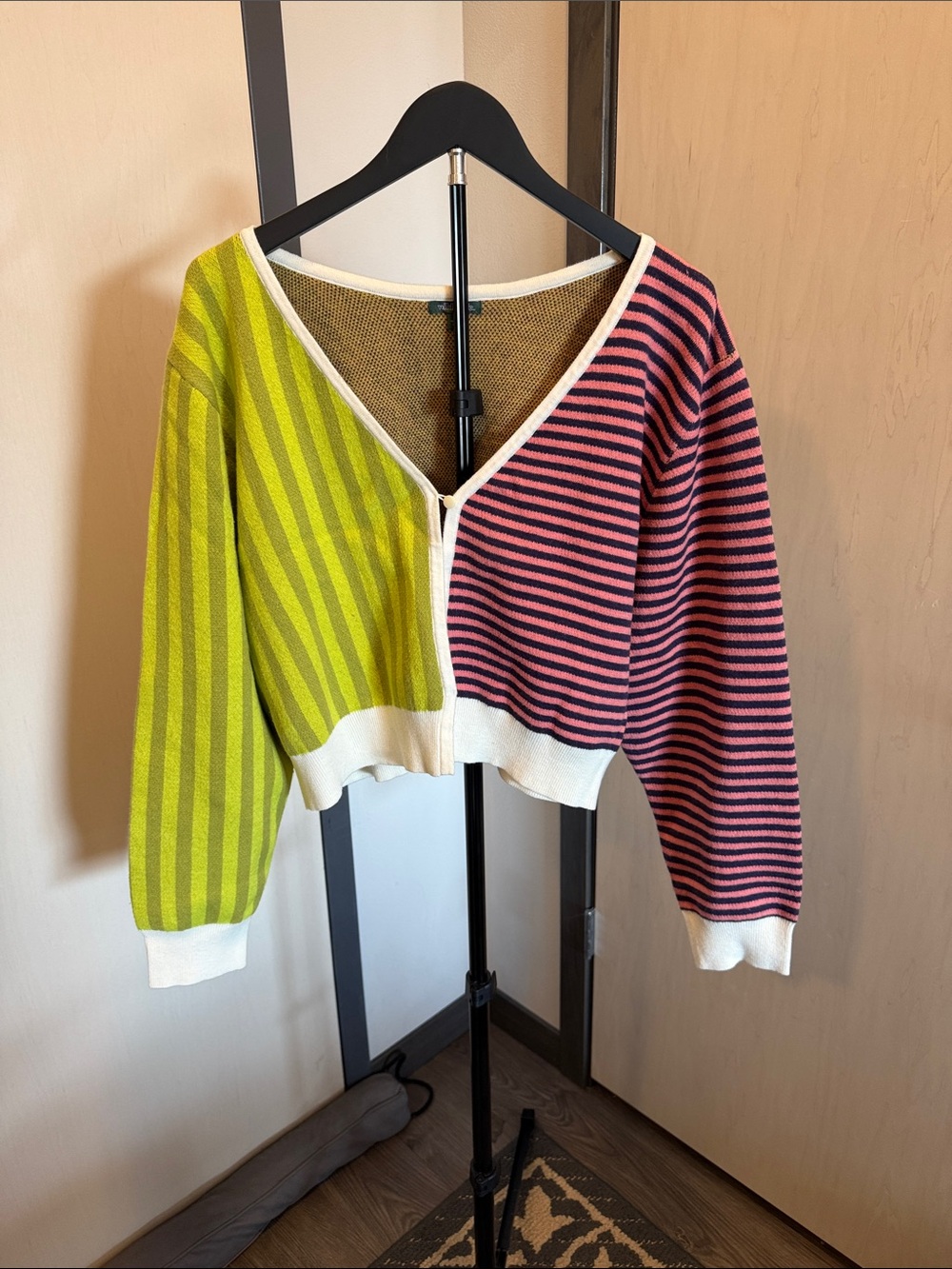 wild fable Lime Green & Pink Striped V-Neck Cardigan